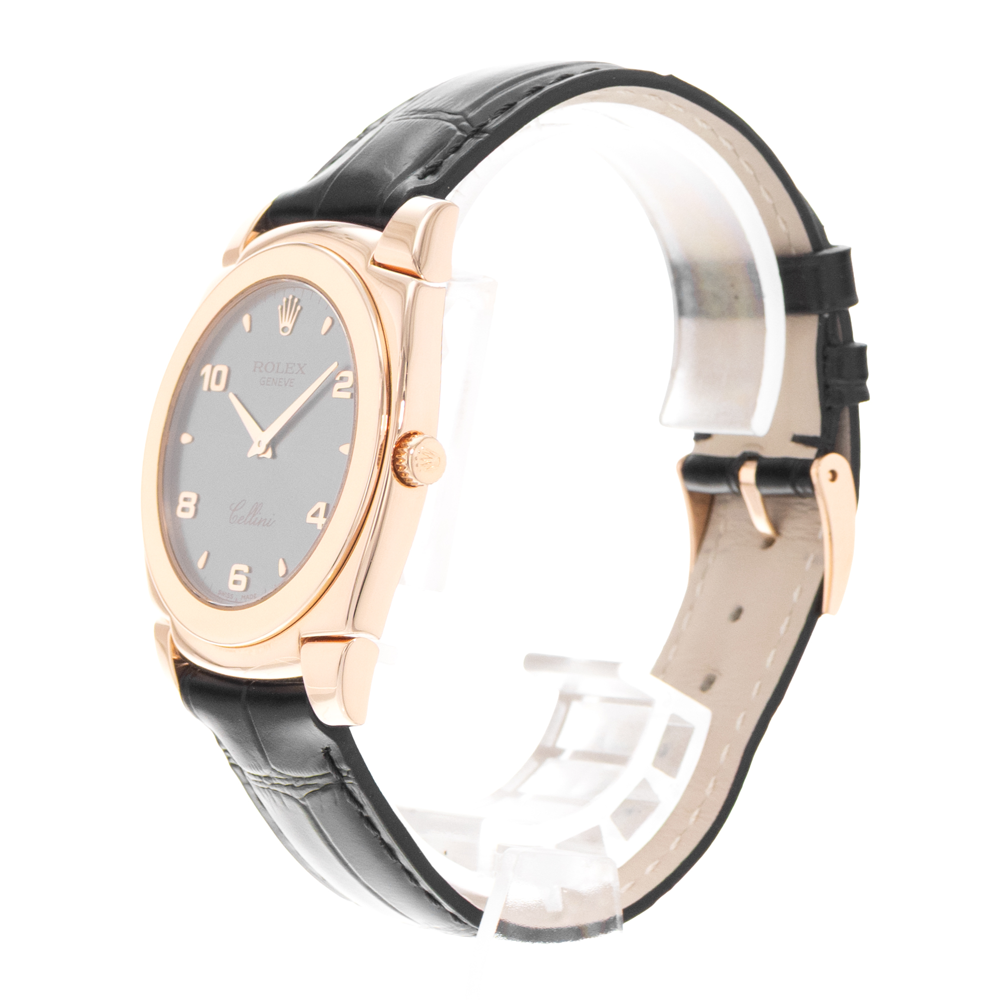 Rolex Cellini 5330 36mm Silver Arabic Rose Gold Leather Manual Wind Mens Watch thumbnail 4