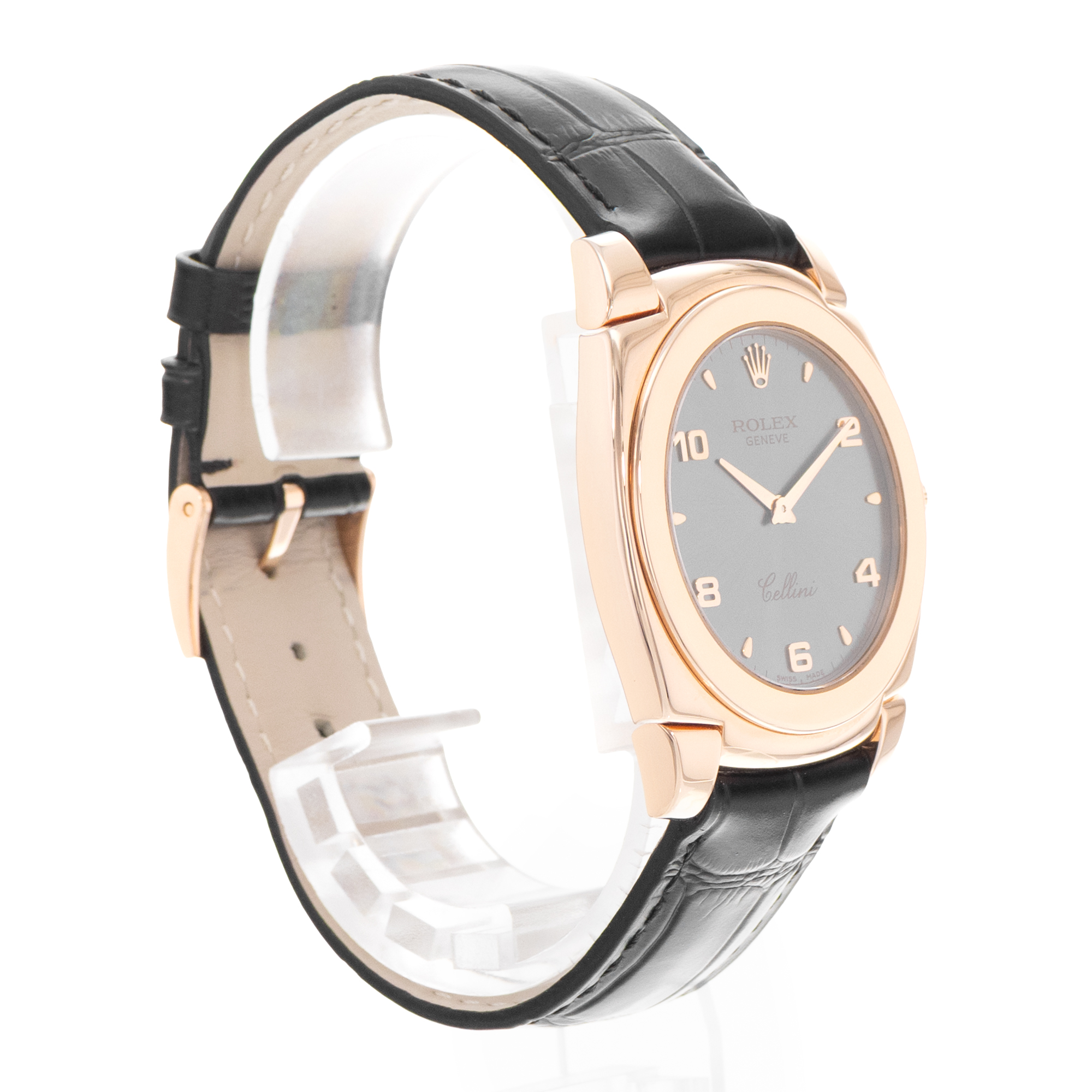 Rolex Cellini 5330 36mm Silver Arabic Rose Gold Leather Manual Wind Mens Watch thumbnail 5