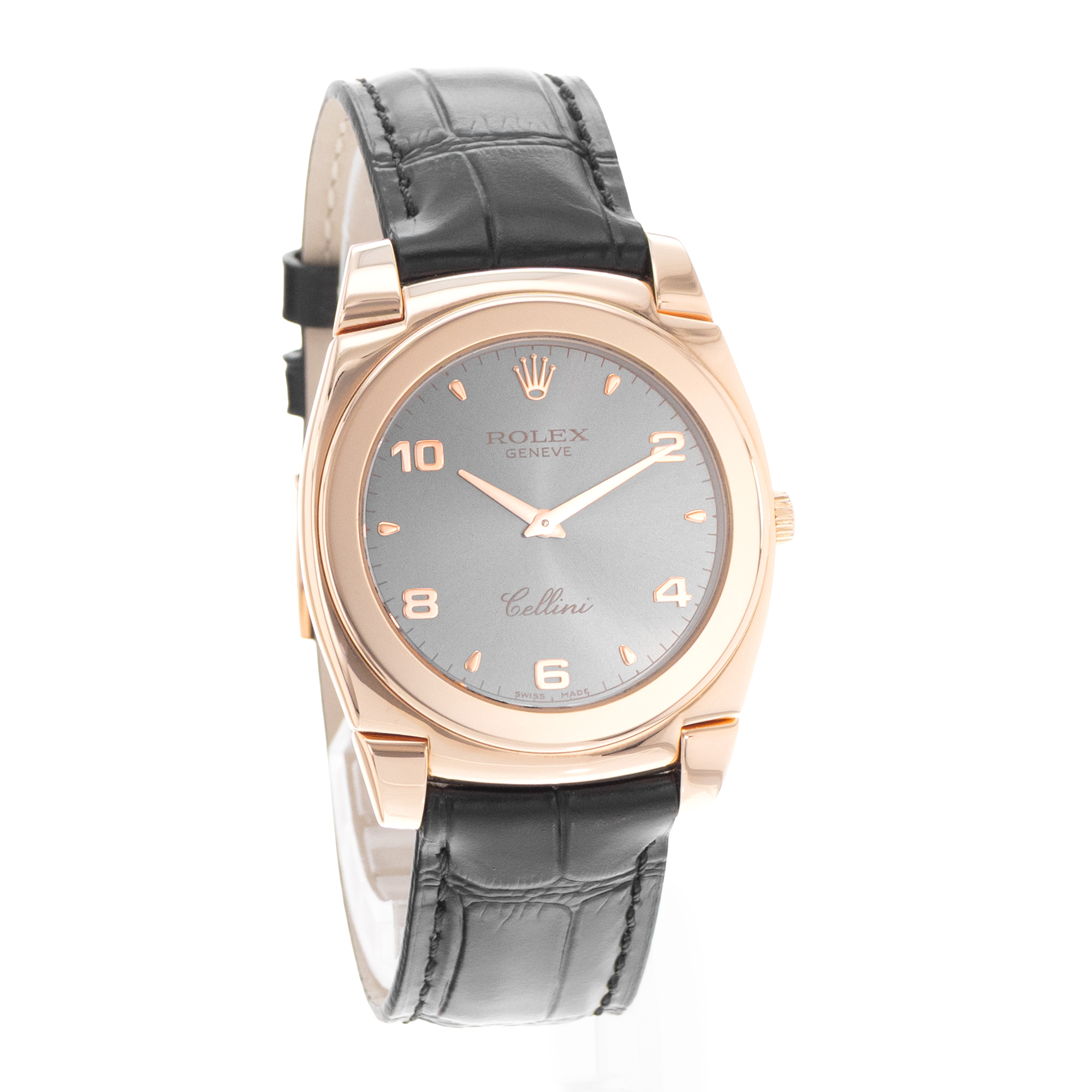 Rolex Cellini 5330 36mm Silver Arabic Rose Gold Leather Manual Wind Mens Watch thumbnail 6