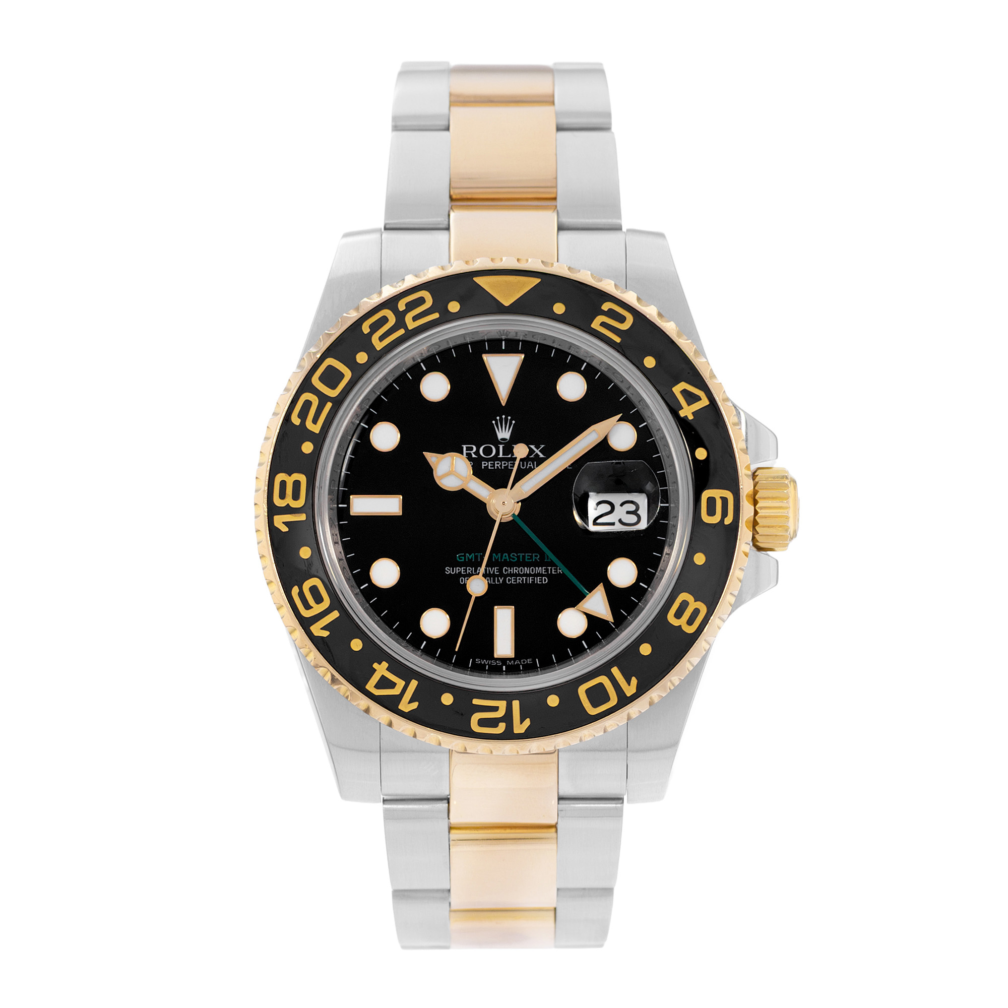 Rolex GMT-Master II 116713 Black Steel 18k Yellow Gold Mens Watch 2006 thumbnail 2