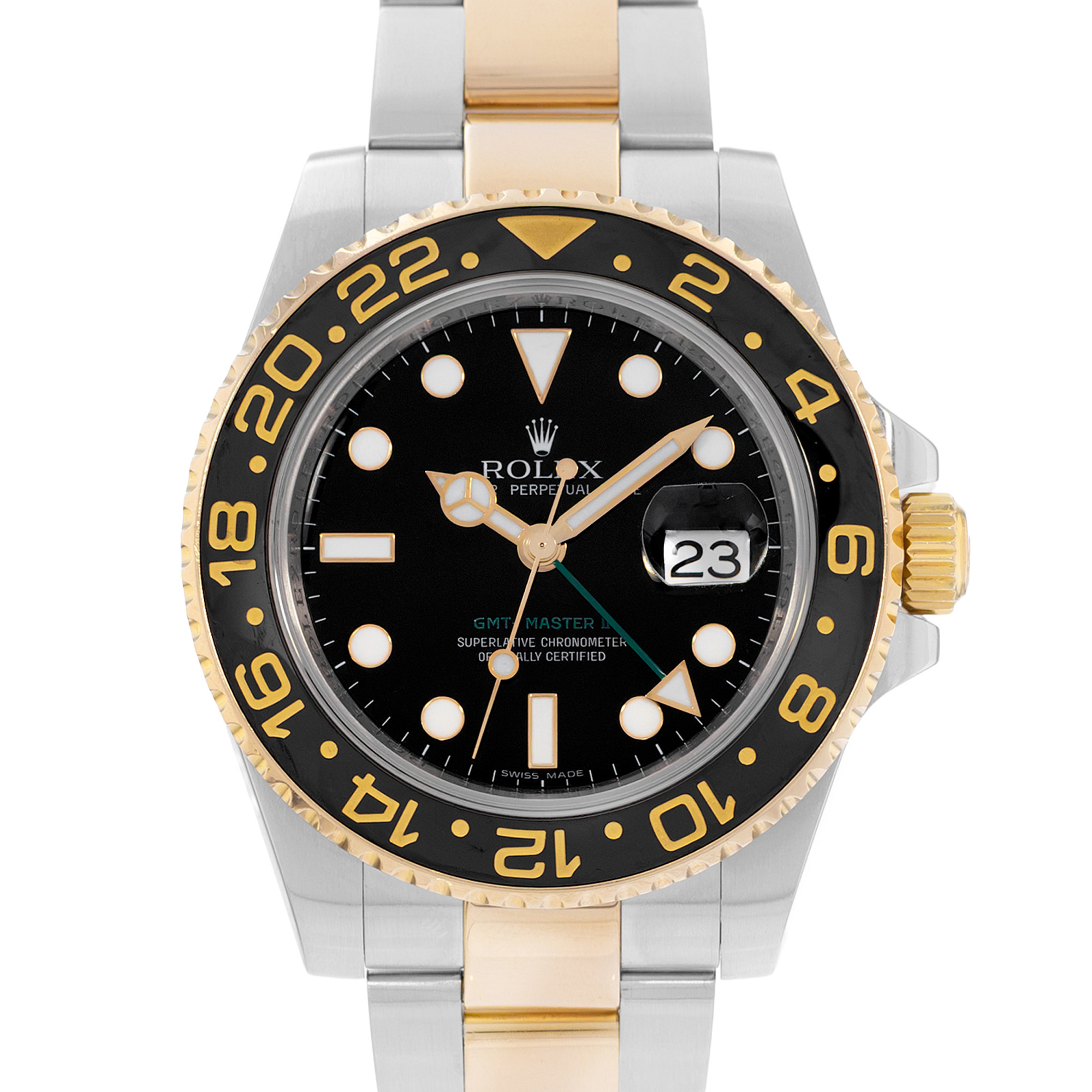 Rolex GMT-Master II 116713 Black Steel 18k Yellow Gold Mens Watch 2006 thumbnail 1