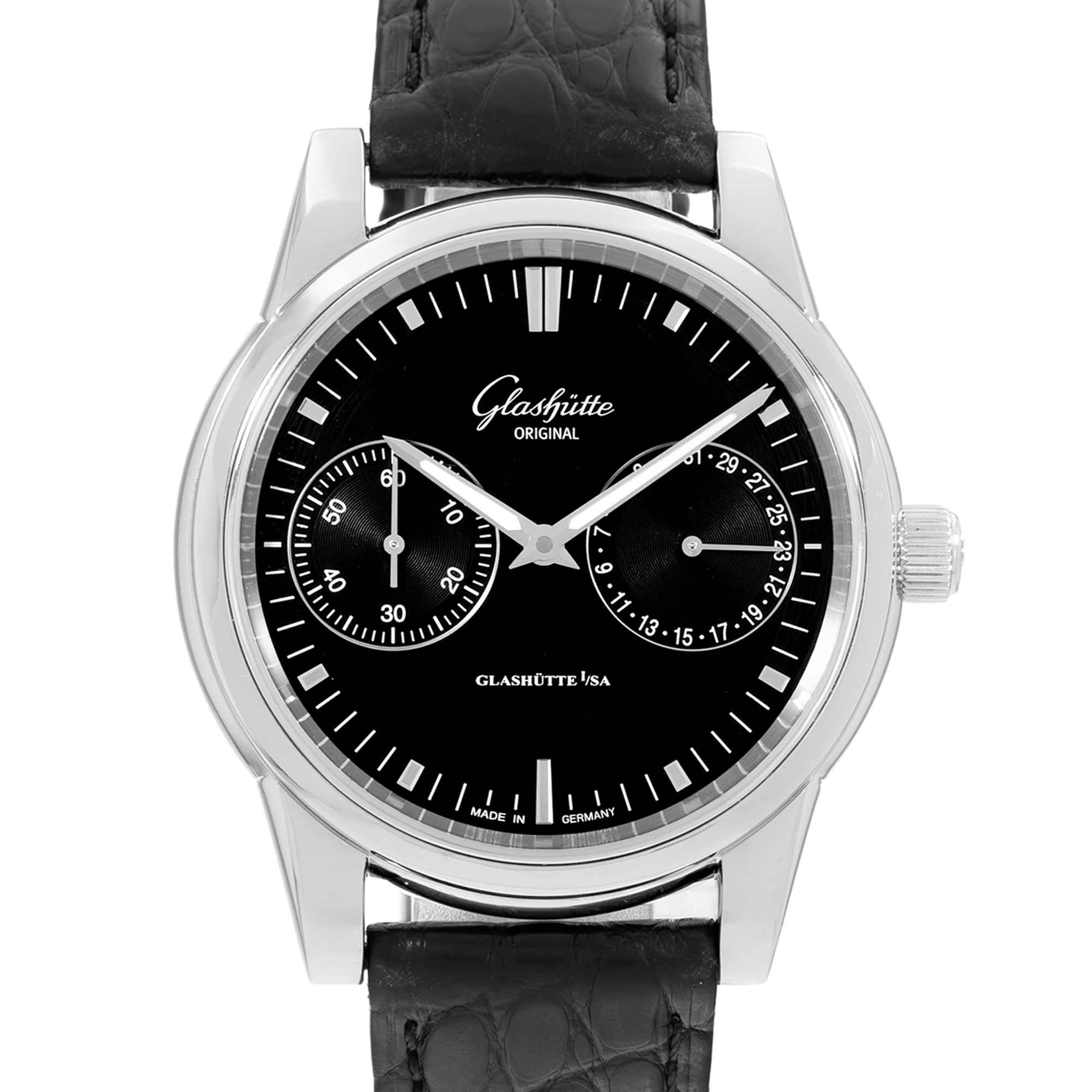 Glashutte Original Senator Hand Date 1-39-58-01-02-04 Black Steel Mens Watch thumbnail 1