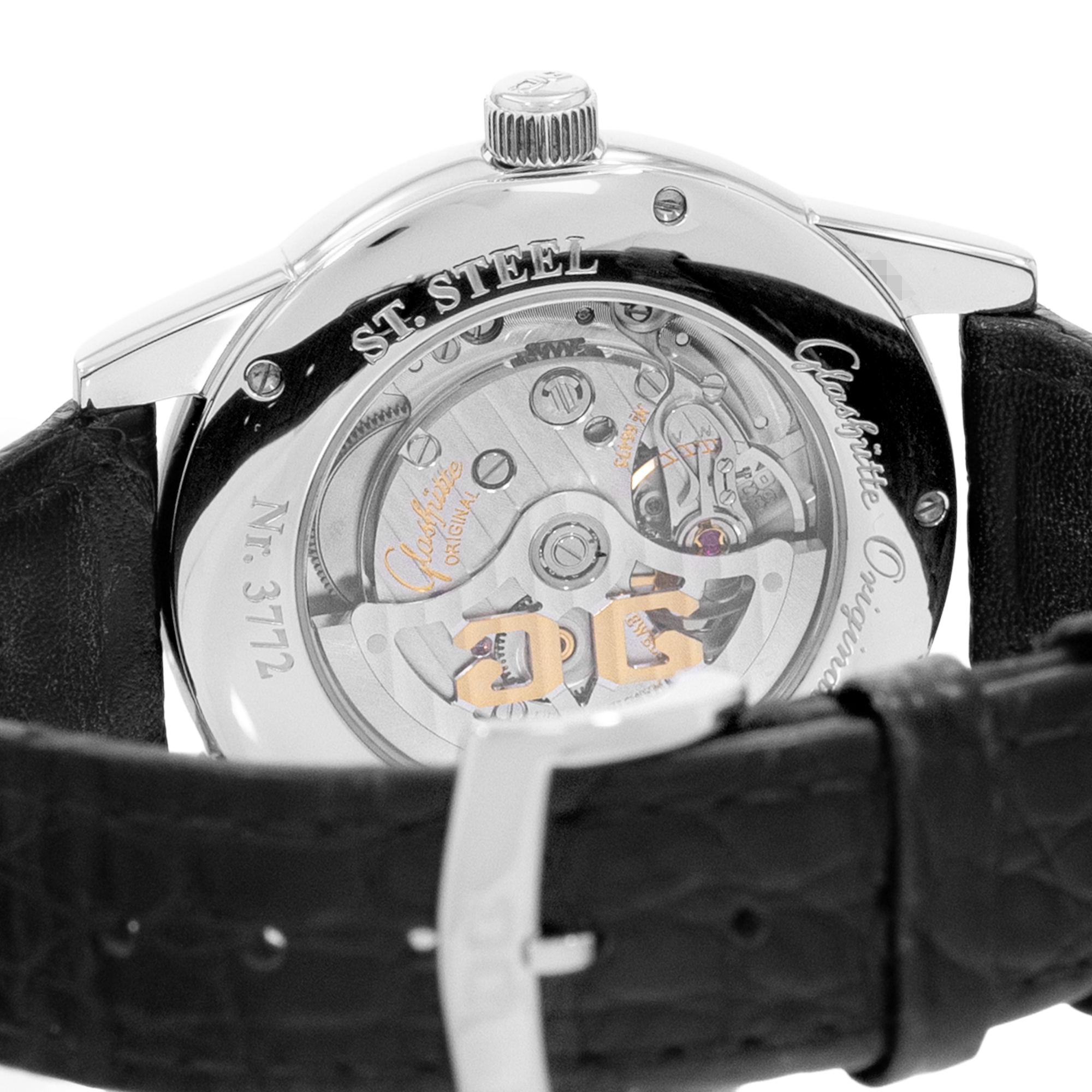 Glashutte Original Senator Hand Date 1-39-58-01-02-04 Black Steel Mens Watch thumbnail 9