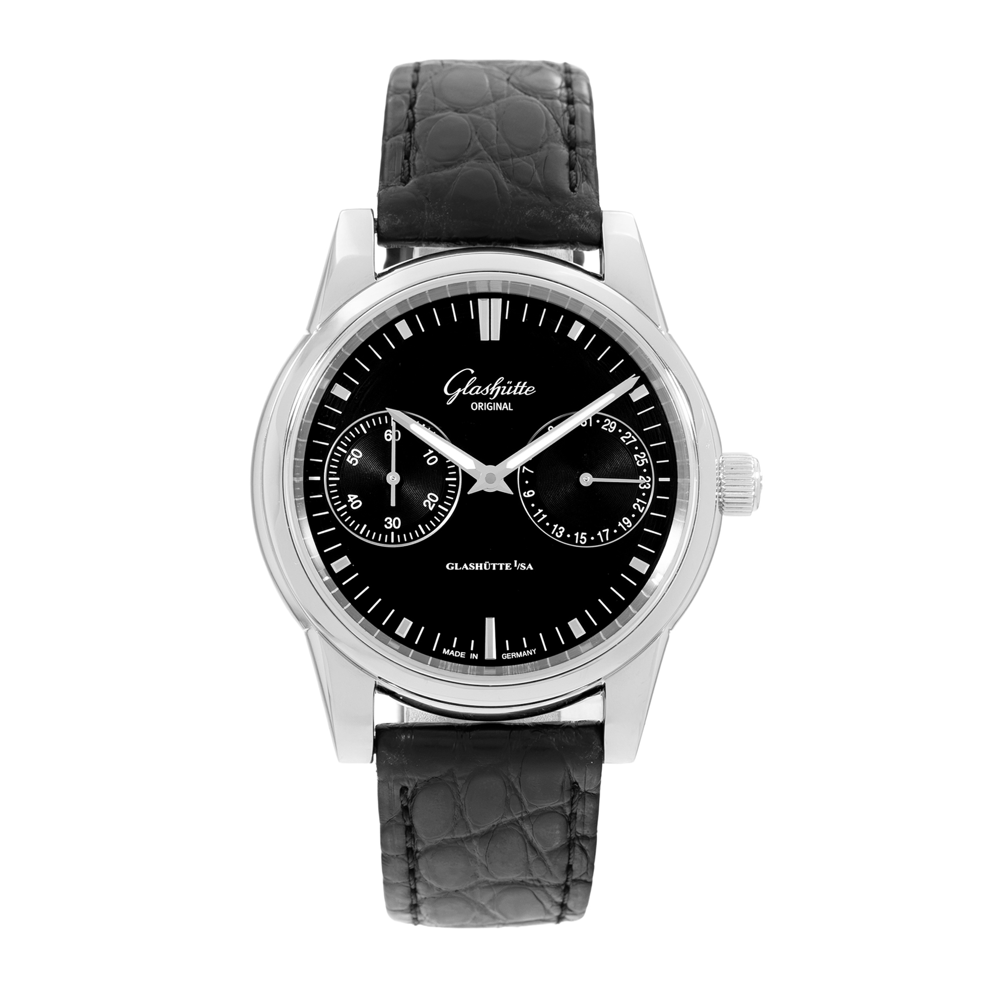 Glashutte Original Senator Hand Date 1-39-58-01-02-04 Black Steel Mens Watch thumbnail 2