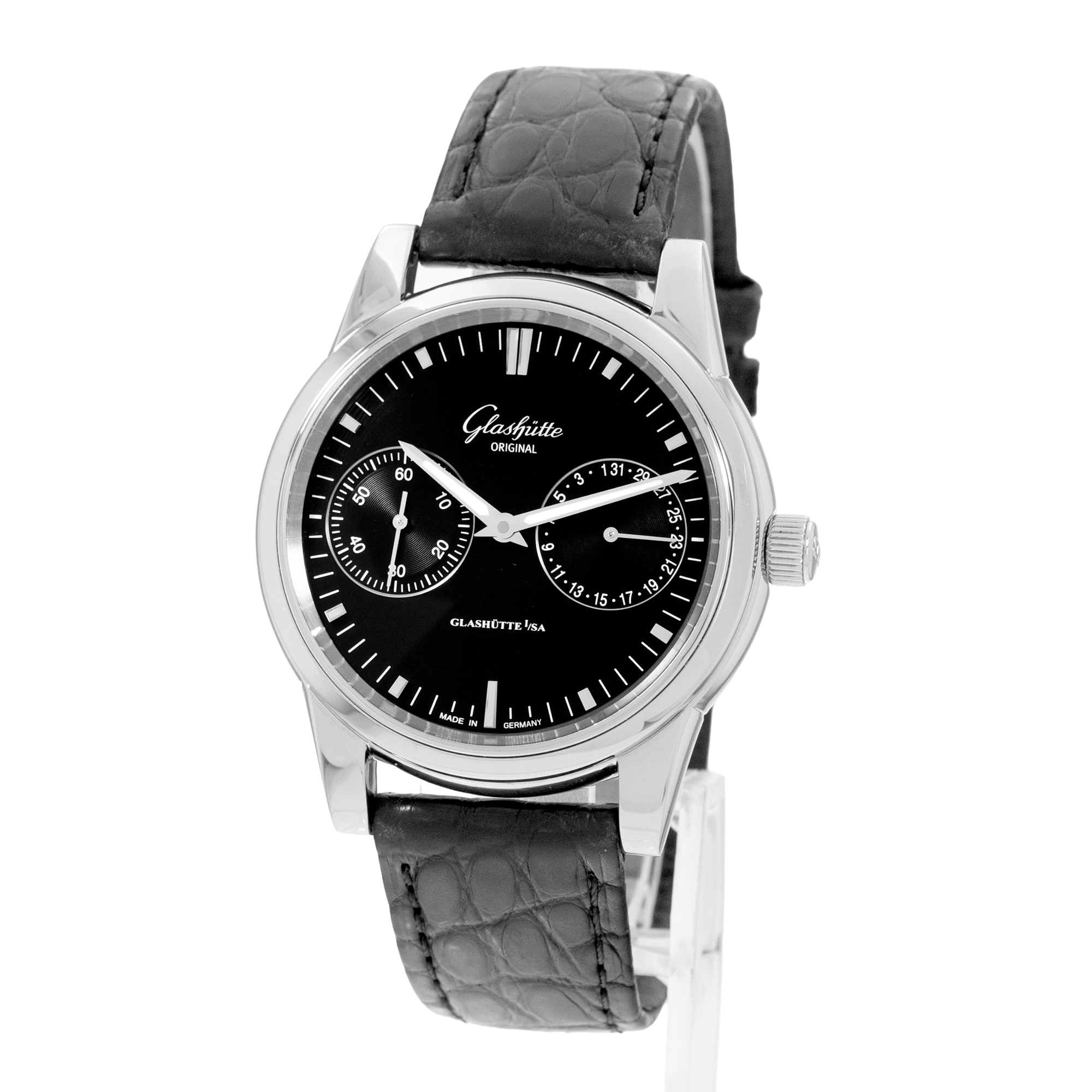Glashutte Original Senator Hand Date 1-39-58-01-02-04 Black Steel Mens Watch thumbnail 4