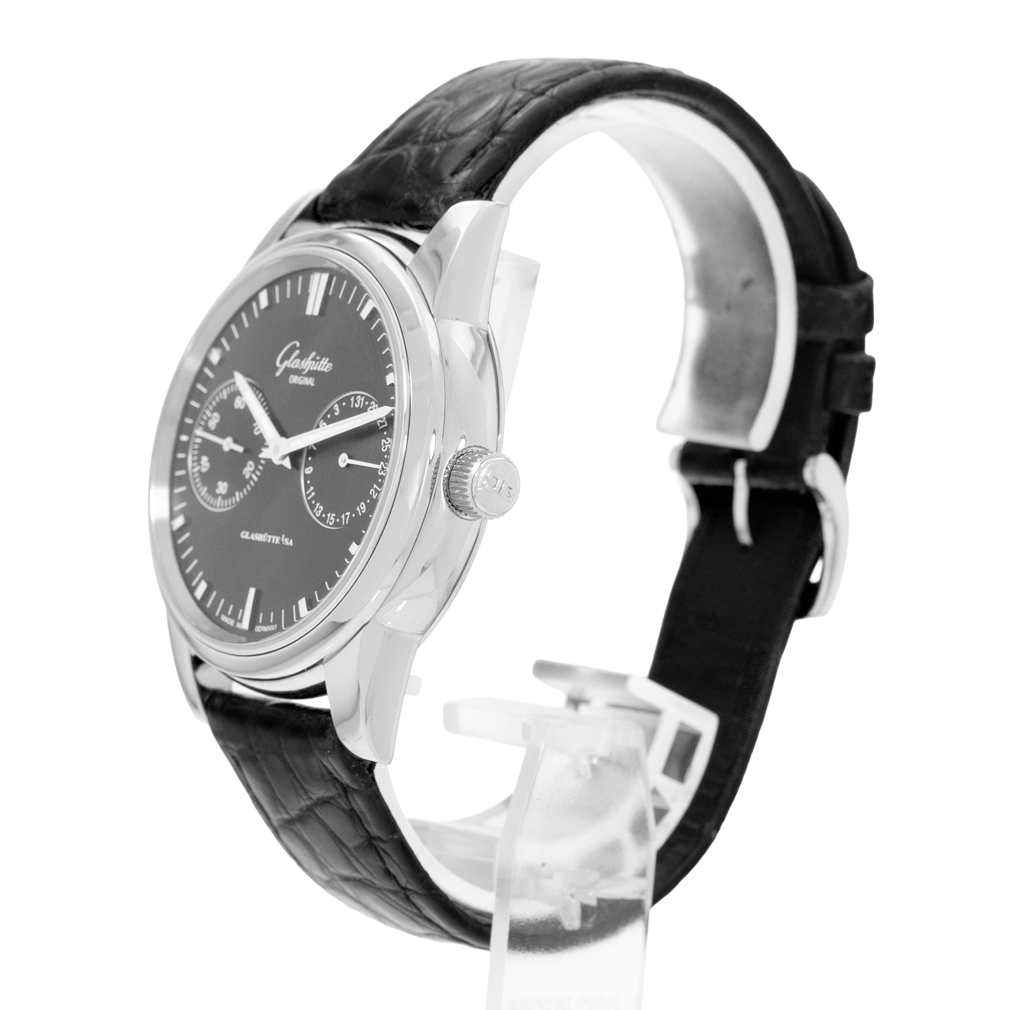 Glashutte Original Senator Hand Date 1-39-58-01-02-04 Black Steel Mens Watch thumbnail 5