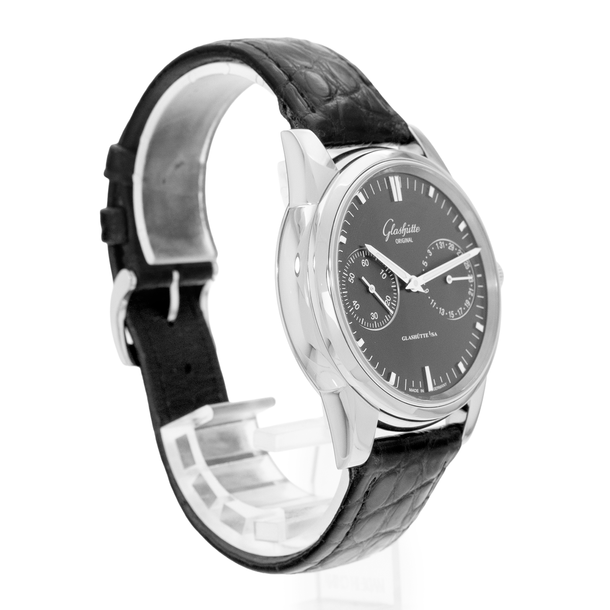 Glashutte Original Senator Hand Date 1-39-58-01-02-04 Black Steel Mens Watch thumbnail 6