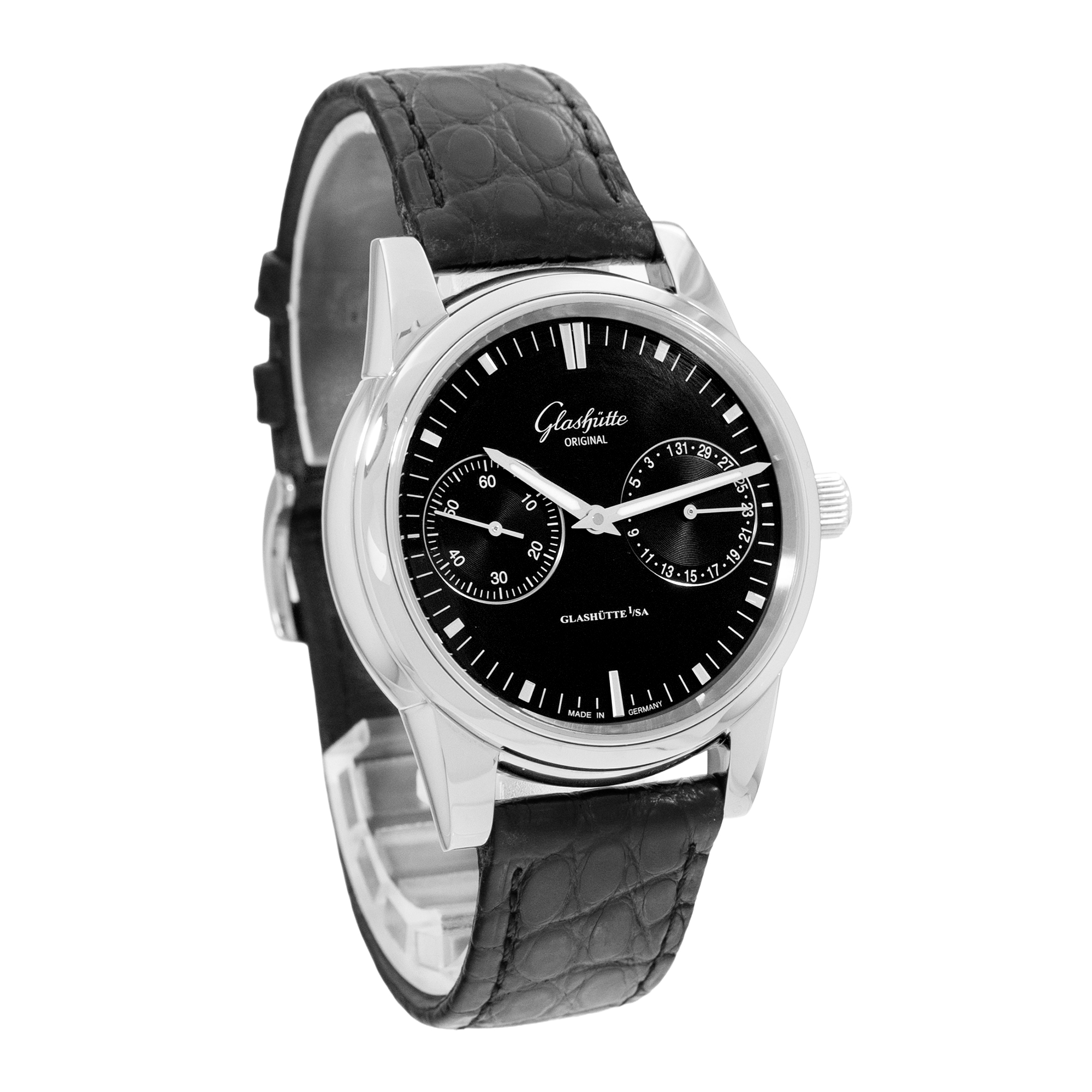 Glashutte Original Senator Hand Date 1-39-58-01-02-04 Black Steel Mens Watch thumbnail 7